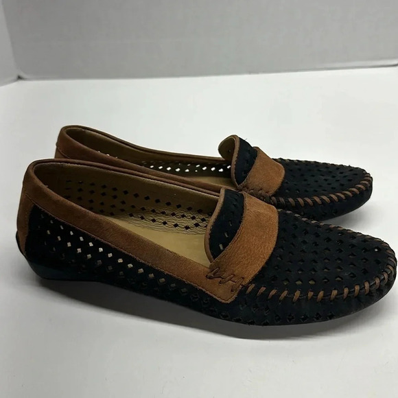 Robert Zur Penny Loafers Slip On Driving Moccasins Shoes Suede Black Tan US 8.5 - Picture 4 of 11